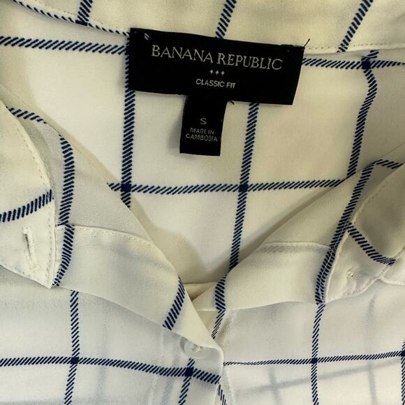 Banana Republic Sheer Windowpane Plaid Button-Down Blouse Size S - Picture 7 of 10